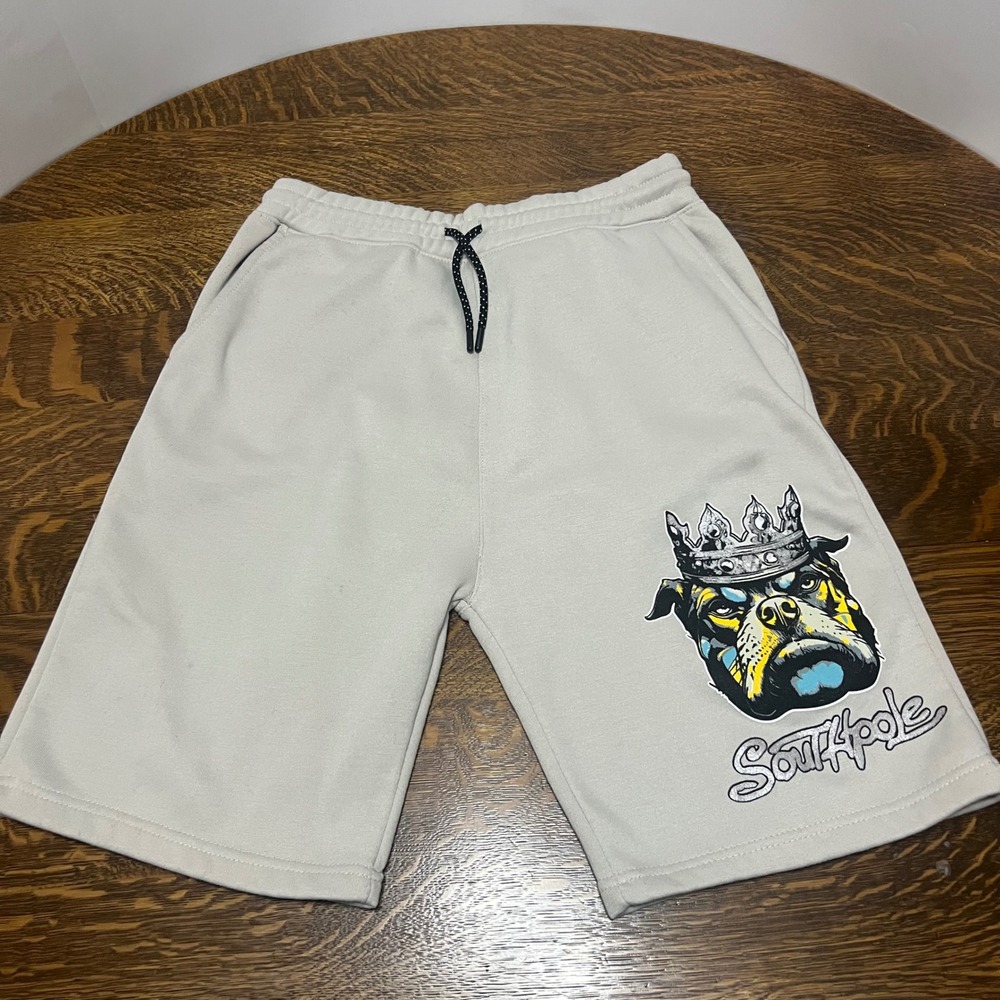 Southpole Sweat Shorts Mens XL Tan Bulldog Graphic Fleece Drawstring
